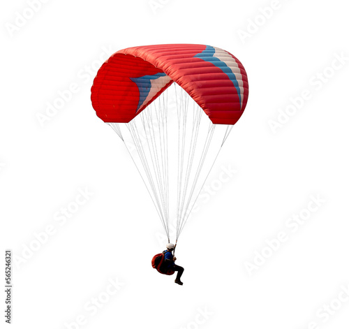 The sportsman flying on a paraglider. Beautiful paraglider in flight on a white background. 