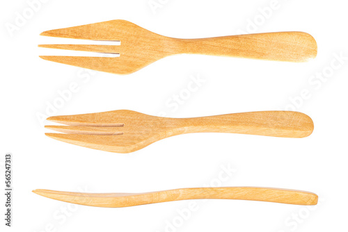 wooden fork isolated on white background
