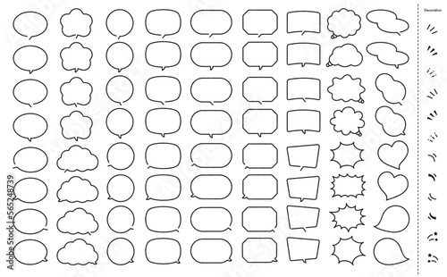 ポップで使いやすいシンプルな吹き出しセット_黒線ナチュラル手書き_ベクター素材_背景透過