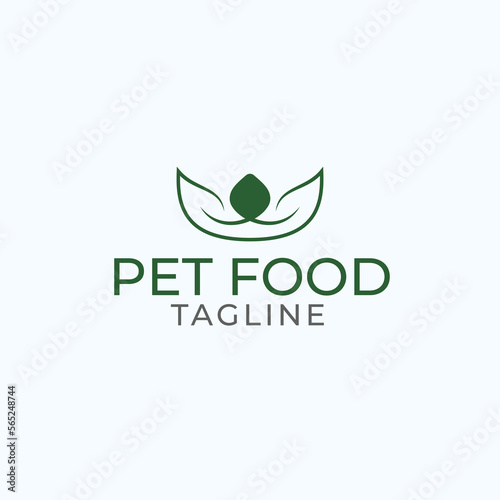 premium green pet food logo - mouth +  leaf + crown