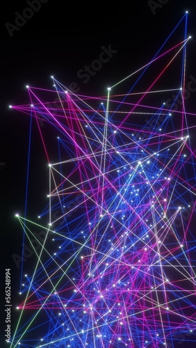 Abstract Digital technology Network glowing dots and lines vertical background 3D rendering