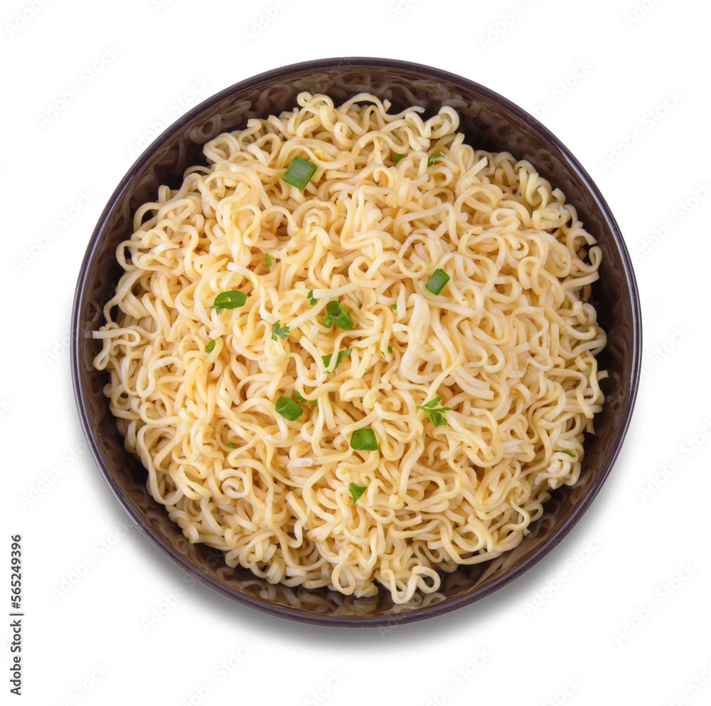 instant noodles with in black bowl isolated on white background with clipping path. Asian and Chinese style fast food concept. instant noodles with in black bowl isolated on white background with clipping path. Asian and Chinese style fast food concept.