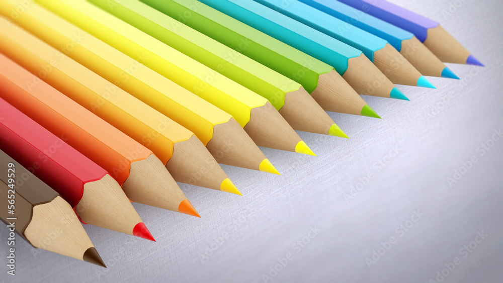 Color pencils standing on gray background. 3D illustration Color pencils standing on gray background. 3D illustration