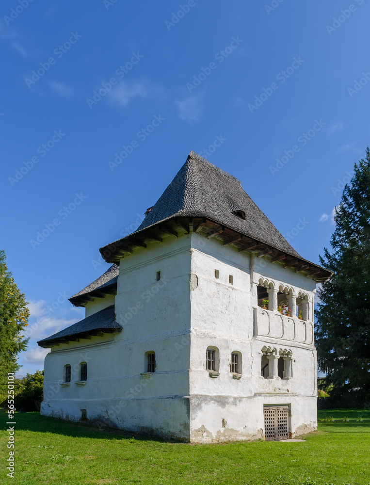 Medieval fortified mansion Cula Greceanu in Maldaresti, Valcea, Romania, C16. Built by wealthy boyars (Romanian aristocrats) with the purpose of defending their families against the Ottoman invasions