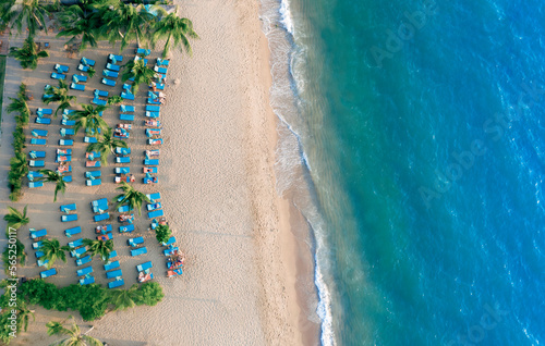 aerial view of beautiful  beach with blue ocean