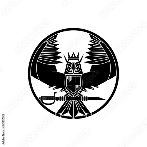Owl logo symbol clutching a sword