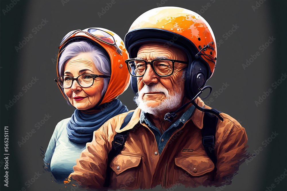 Couple de motard en retraite - Générative IA - obrazy, fototapety, plakaty 