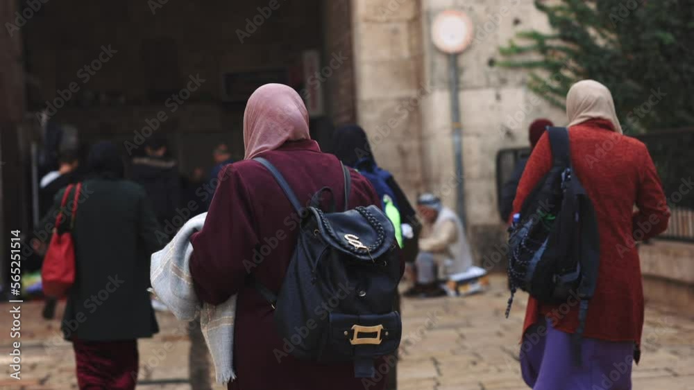 Muslim Ladies Walking into the old city of Jerusalem Muslim Ladies Walking into the old city of Jerusalem