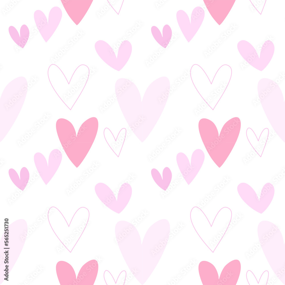 Vector seamless pattern with two pink hearts on white, valentine day concept.