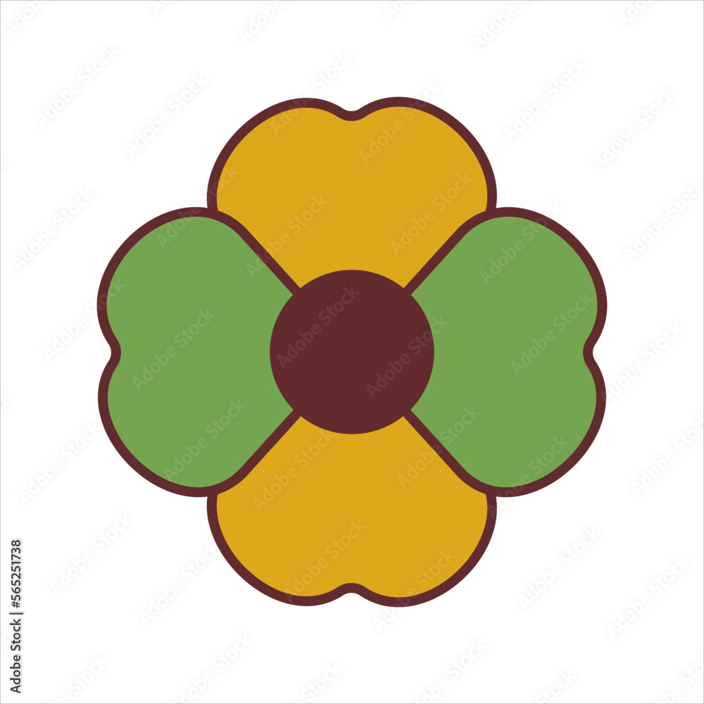 Funky, hipster sticker of flower in groovy style Funky, hipster sticker of flower in groovy style