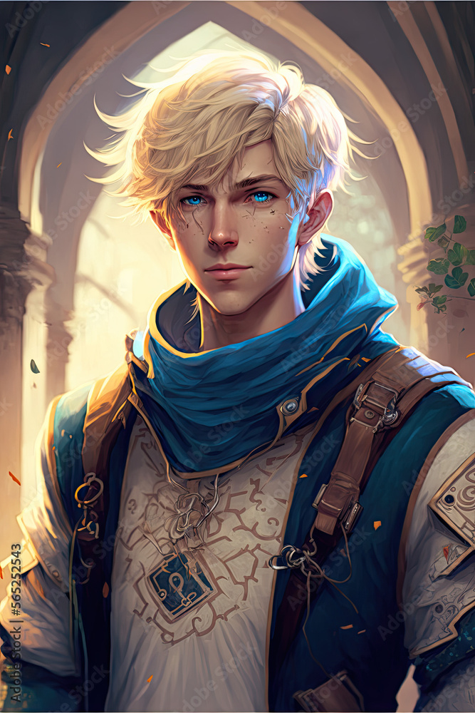 Cute anime boy, cute anime man, anime school boy, anime school Stock