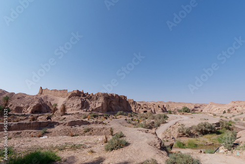Panoramic view of the old fort of the ancient city of Keshit in Dasht-e Lut Desert, Kerman Province, Iran © Eleseus