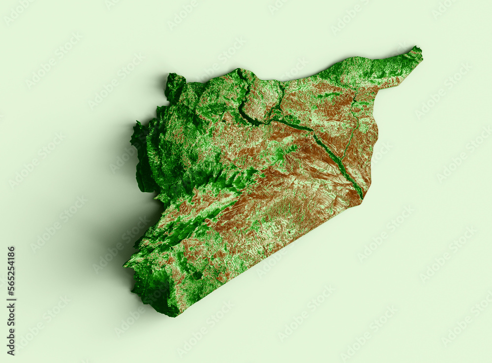 Syria Topographic Map 3d realistic map Color 3d illustration