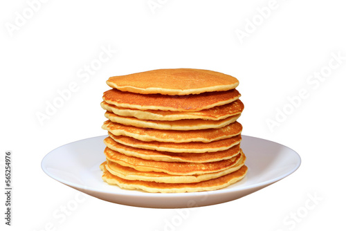 Stack of delectable homemade plain pancakes isolated on transparent backdrop, PNG file