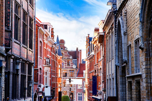 Cityscape with traditional facades in Leuven, Belgium