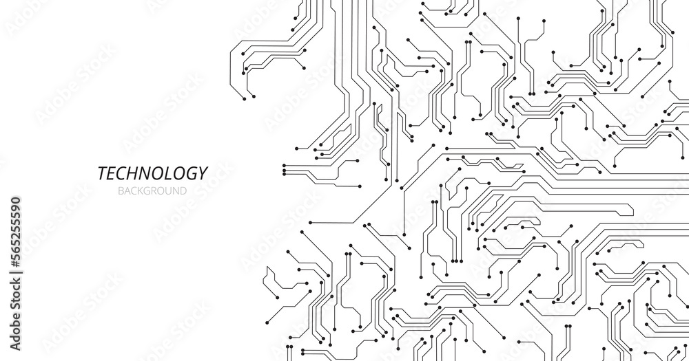 Black circuit diagram on white background. High-tech circuit board connection system.Vector abstract technology on white background. - obrazy, fototapety, plakaty 