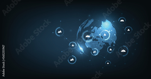 Communication and Social media network concept.Social media network and remote work hologram on dark blue background.Hi-tech digital technology concept.