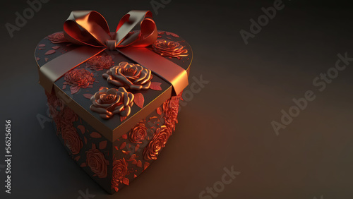 Elegant heart shaped gift box, generative AI