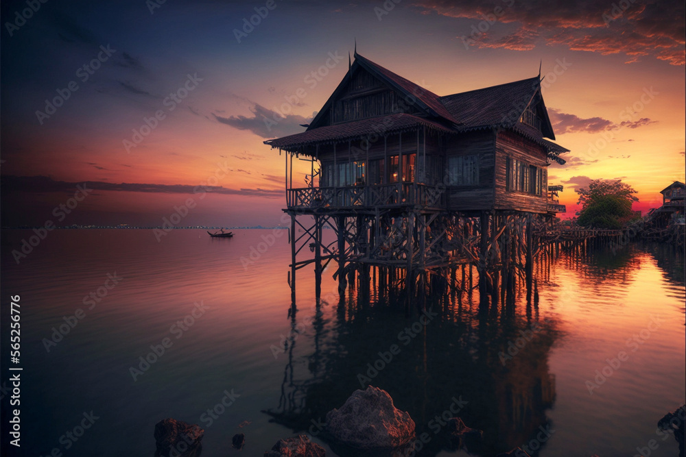 house on stilts in thailand, genrative ai