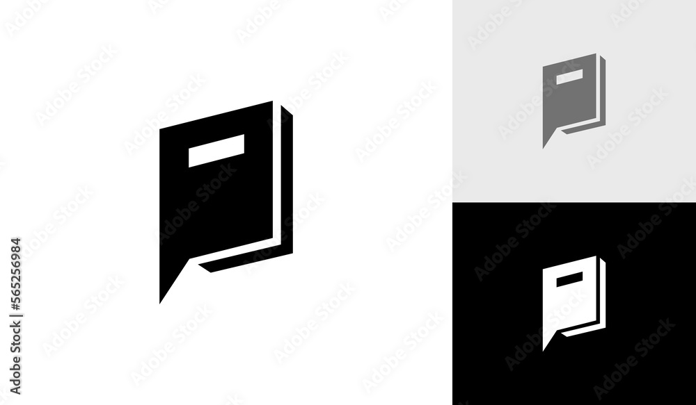 Book logo with bubble chat symbol and letter P logo design vector Book logo with bubble chat symbol and letter P logo design vector
