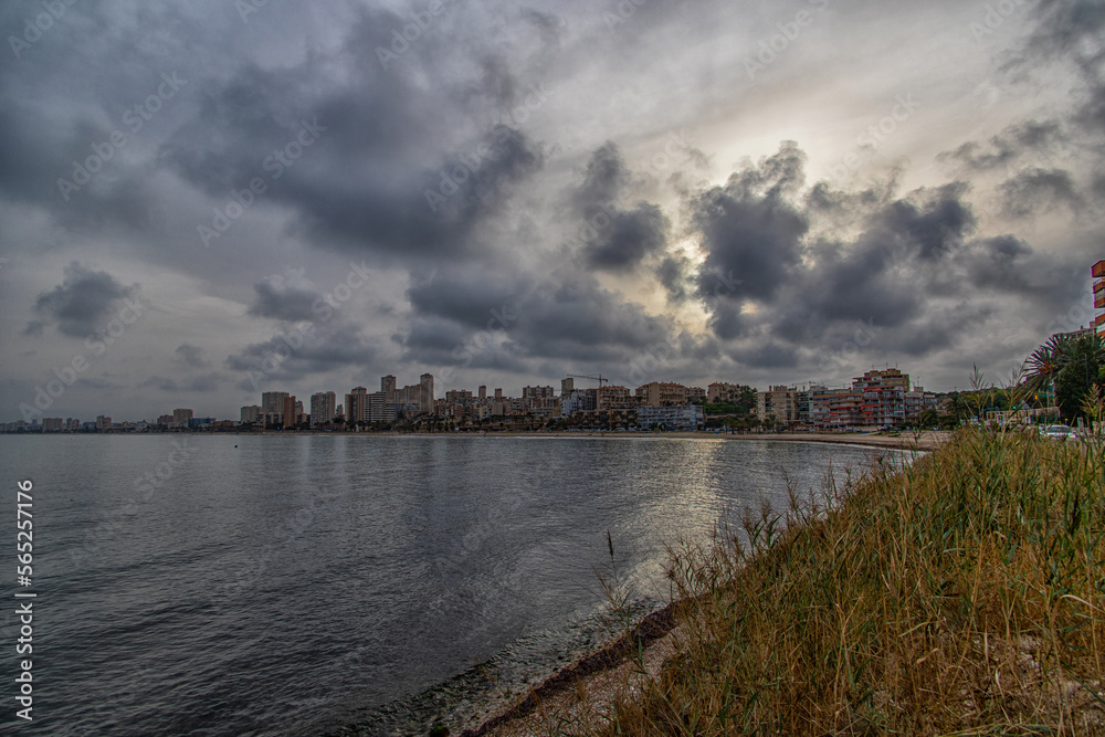  seaside landscape with sunset Alicante Spain with clouds in the sky