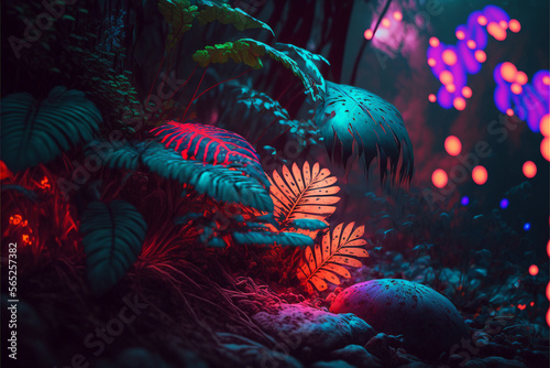 Exploring a Neon 3D Jungle  An AI-Generated Adventure of Colorful Reflections and Exotic Wildlife