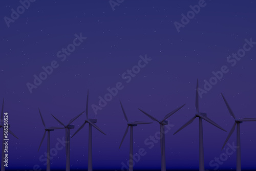 windmills at night, 3d illustration © jackie_vfx
