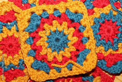 Yellow, Red and Blue Crochet Granny Squares  © Craig