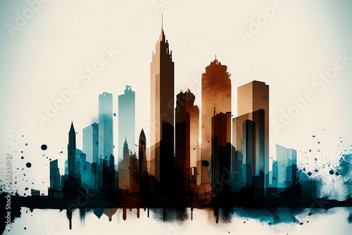 City skyline in watercolour generated using Midjourney