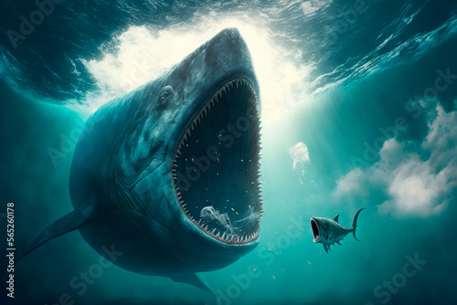Canvas Print Giant fish. Giant mouth.. AI generation