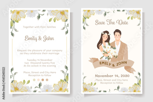 young indian wedding couple in red dress watercolor flower bouquet frame wedding   invitation