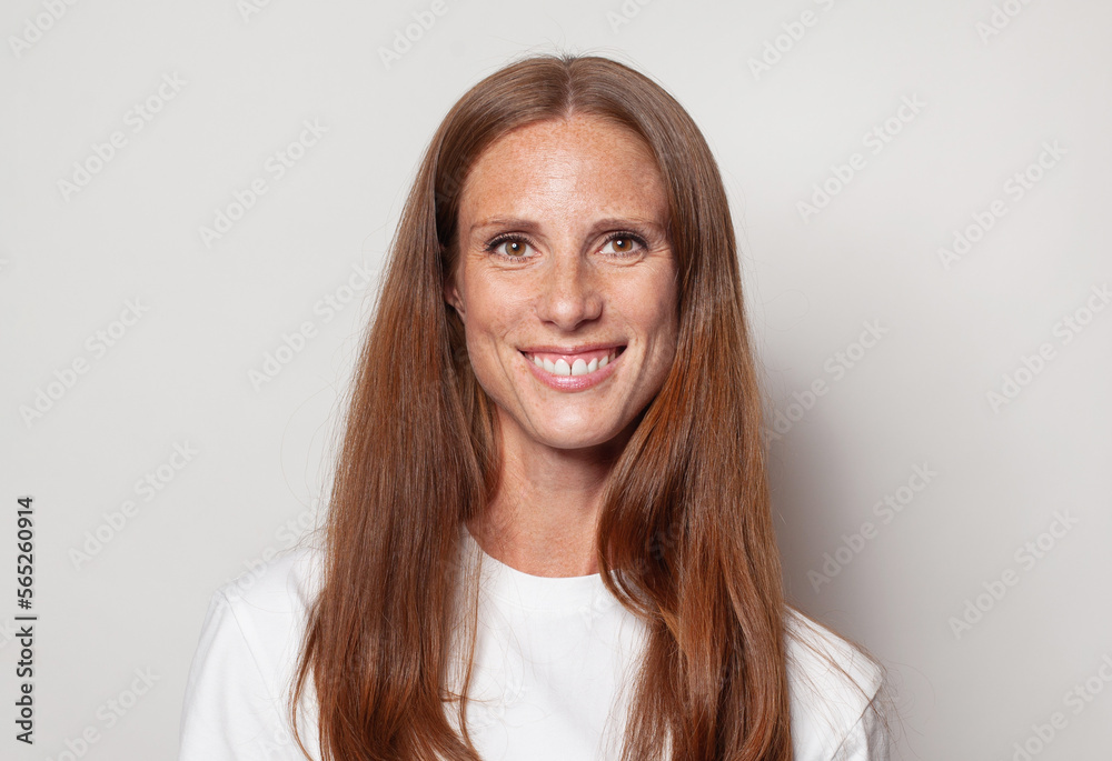 Cute female face closeup. Happy optimistic successful mid adult woman fashion model portrait Cute female face closeup. Happy optimistic successful mid adult woman fashion model portrait
