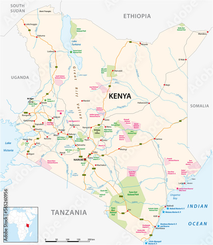 kenya road, national park and national reserve map