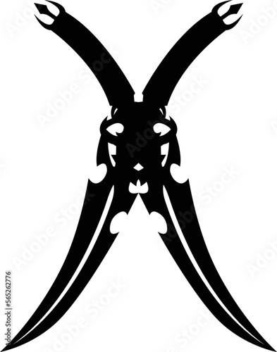 Crossed scimitar swords logo template with simple vector symbol in flat design, Arabic