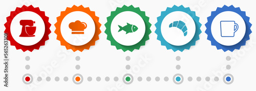 Cooking vector icons, kitchen and restaurant flat design web badges collection, business infographic template