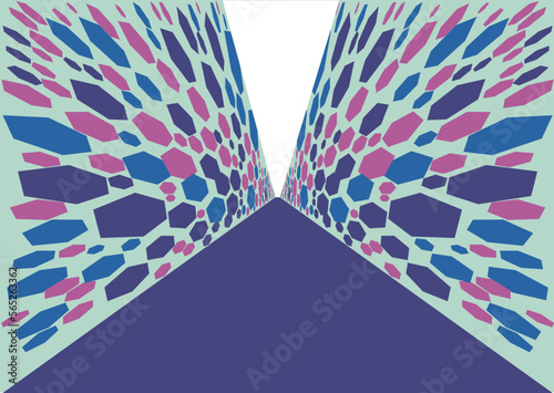 幾何学模様の壁に囲まれた道のイメージイラスト