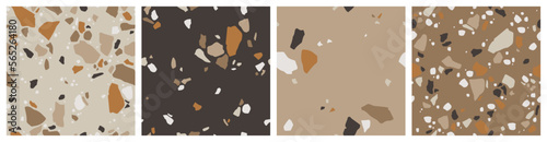 Collection of seamless patterns, terrazzo background set, the repeating texture of a classic Italian Venetian style floor made of natural stone, granite, quartz, marble, glass and concrete.