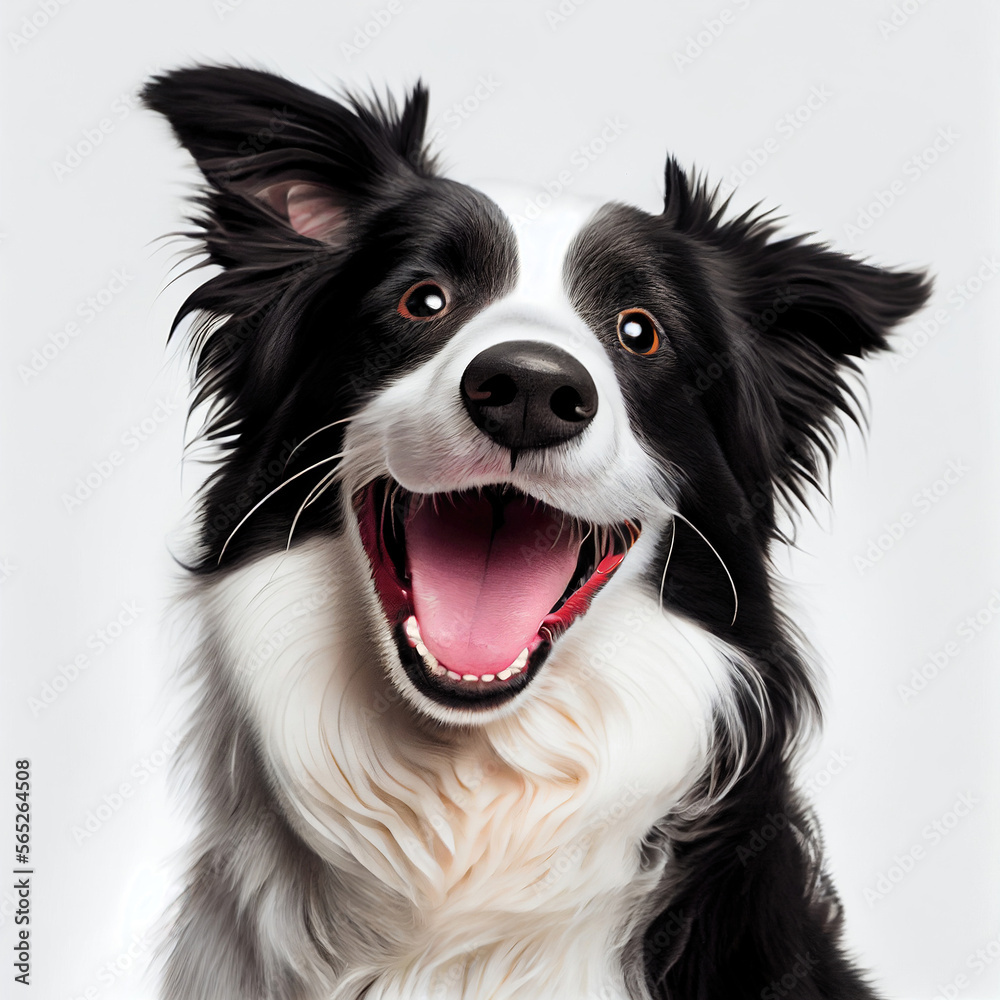 Portrait of sitting black and white border collie dog  made with Generative AI