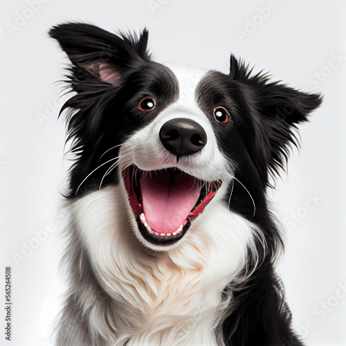 Fotobehang Portrait of sitting black and white border collie dog  made with Generative AI