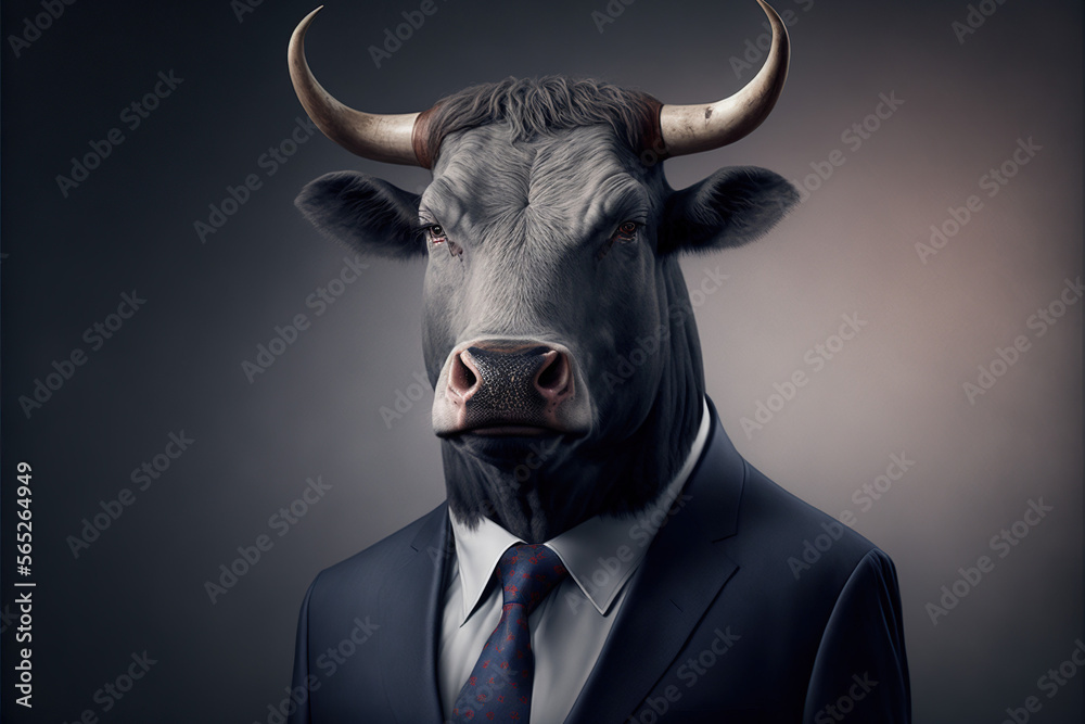 Portrait of a Bull dressed in a formal business suit, generative ai Portrait of a Bull dressed in a formal business suit, generative ai
