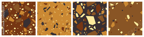 Collection of seamless patterns, terrazzo background set, the repeating texture of a classic Italian Venetian style floor made of natural stone, granite, quartz, marble, glass and concrete.