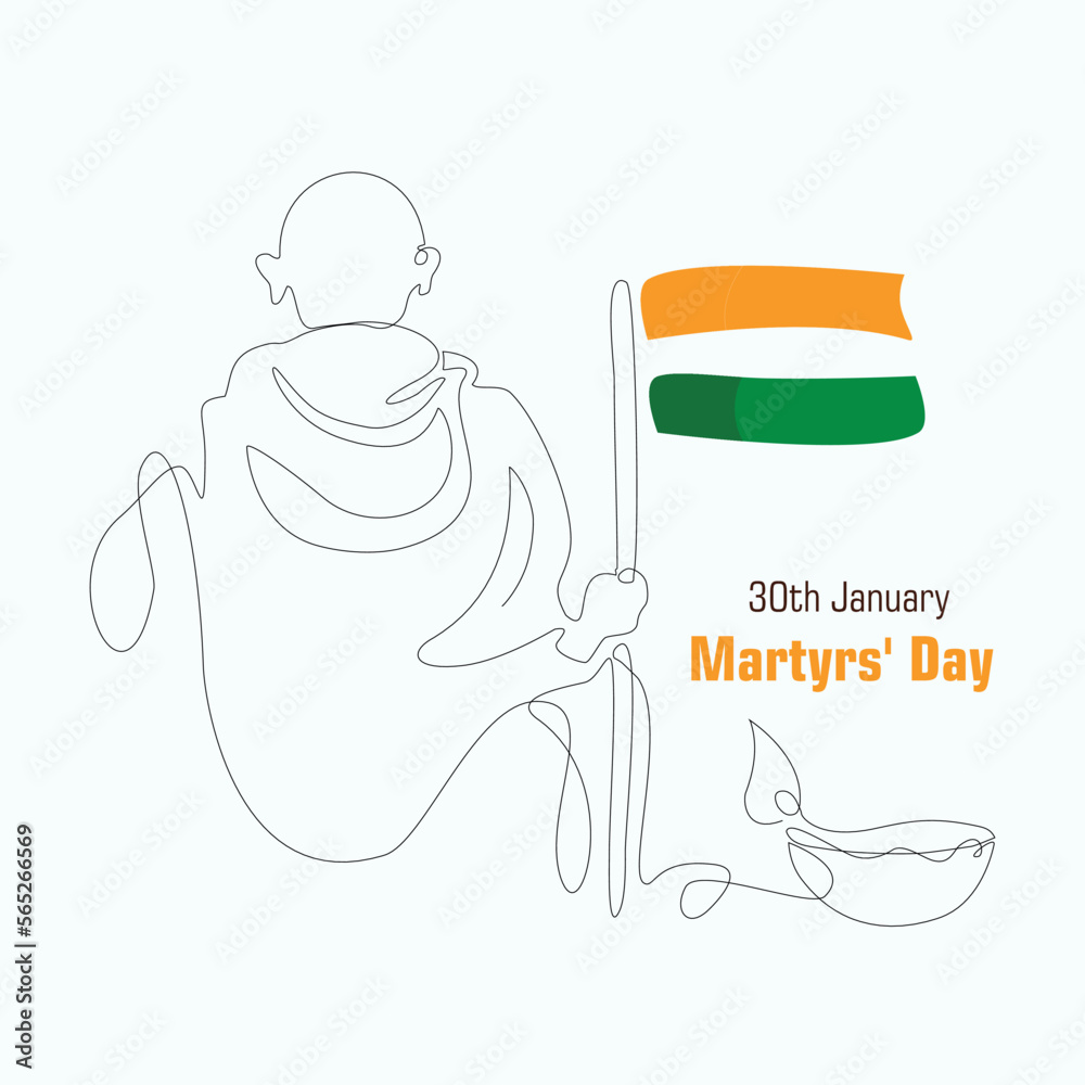 Φωτογραφία Continuous line art concept of Martyr's Day  of Mahatama Gandhi ji