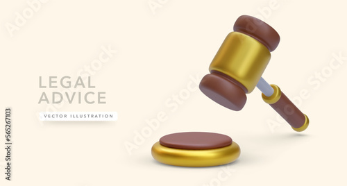 3d realistic wooden judge hammer