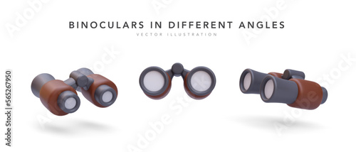 Set of 3d realistic binoculars