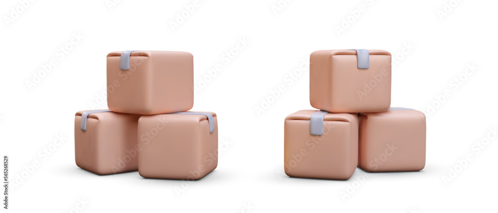 Obraz premium Collection of 3d realistic piles of boxes