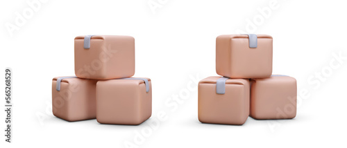 Collection of 3d realistic piles of boxes