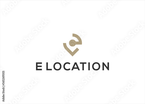 E letter with Map Pin Location logo design vector illustration
