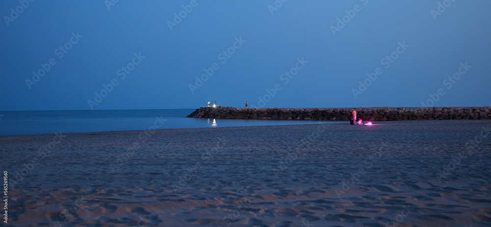 Beach at night near Saintes Maries de la Mer. France. Carmargue. Night.