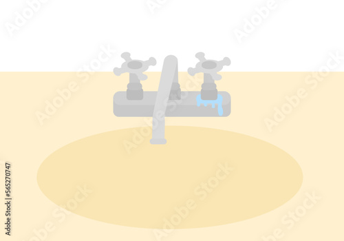洗面台の蛇口から水が漏れているイラスト	
