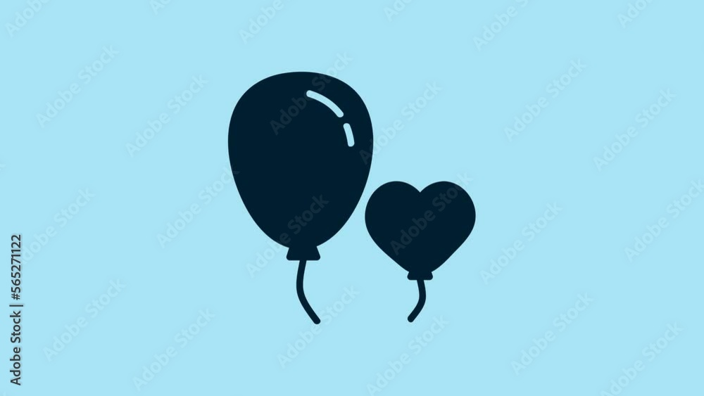 Blue Balloons in form of heart with ribbon icon isolated on blue background. 4K Video motion graphic animation Blue Balloons in form of heart with ribbon icon isolated on blue background. 4K Video motion graphic animation